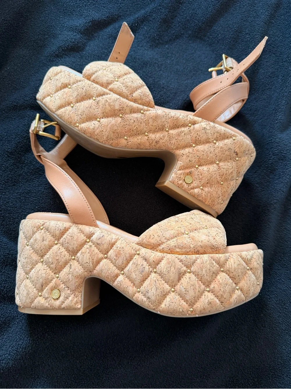 Vince Camuto Quilted Cork Platform Wedge Sandals in Tan
